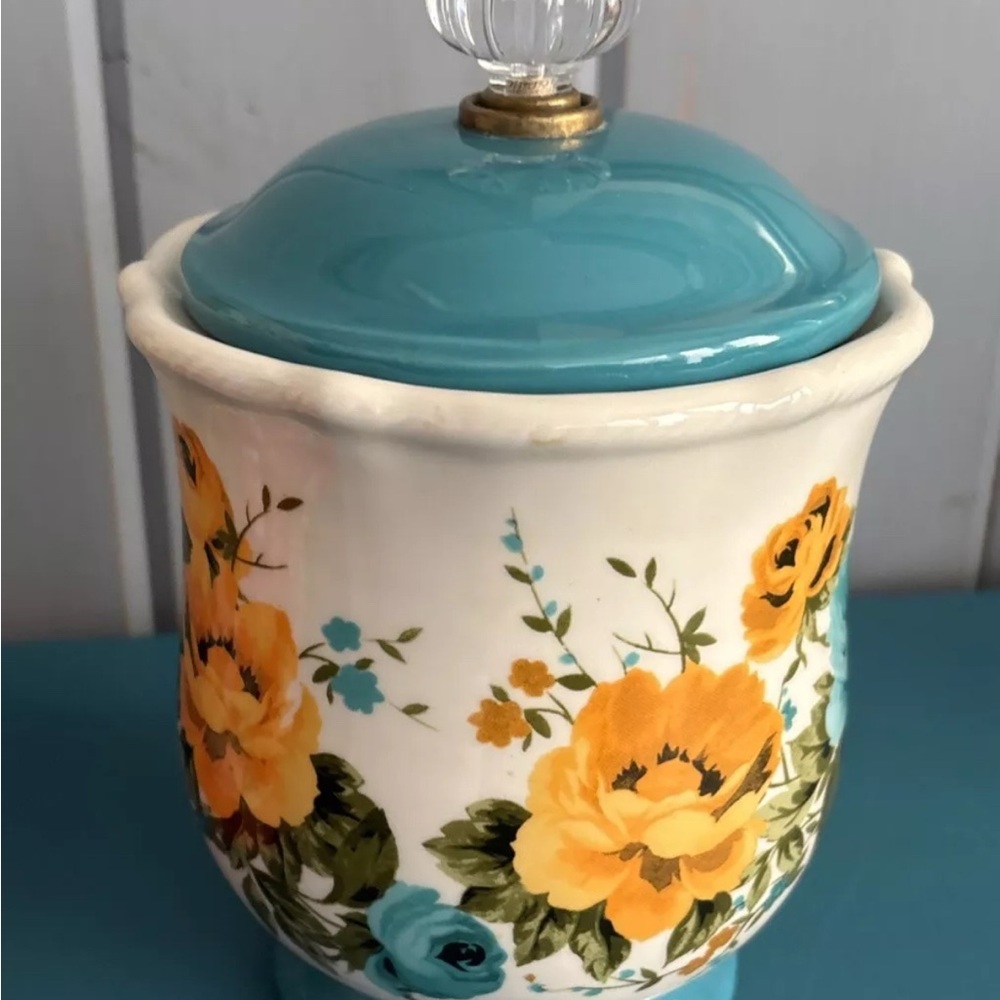Floral Ceramic Jar with Blue Lid